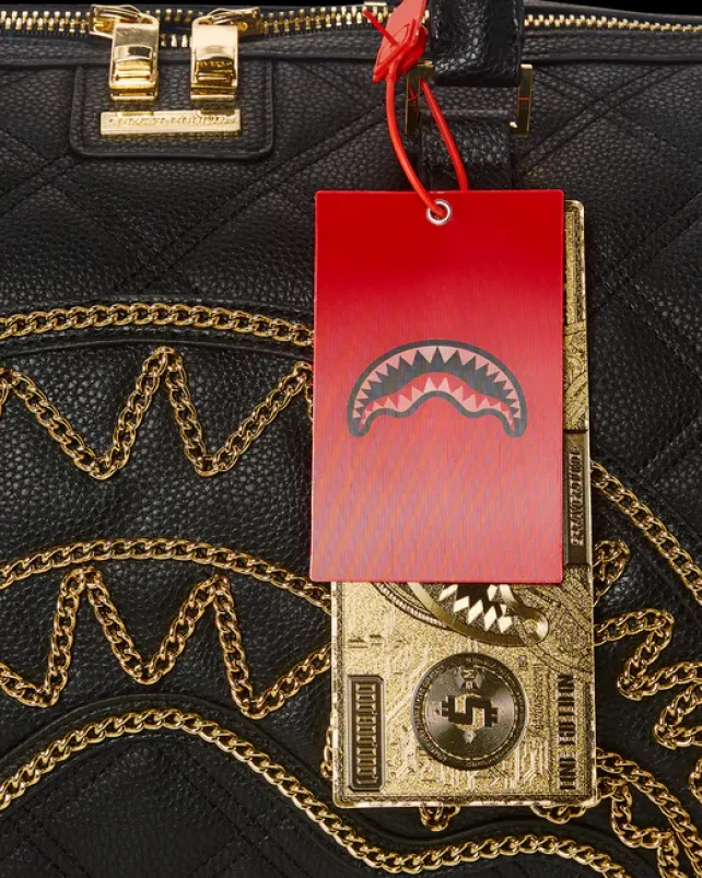 DUFFLES>SPRAYGROUND NOIR QUILT GOLD CHAIN SHARK DUFFLE