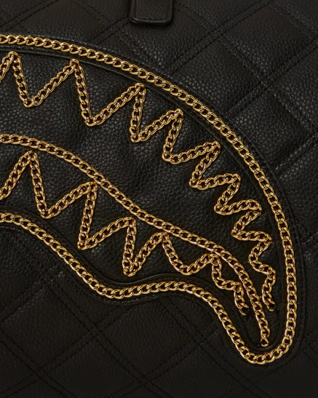 DUFFLES>SPRAYGROUND NOIR QUILT GOLD CHAIN SHARK DUFFLE