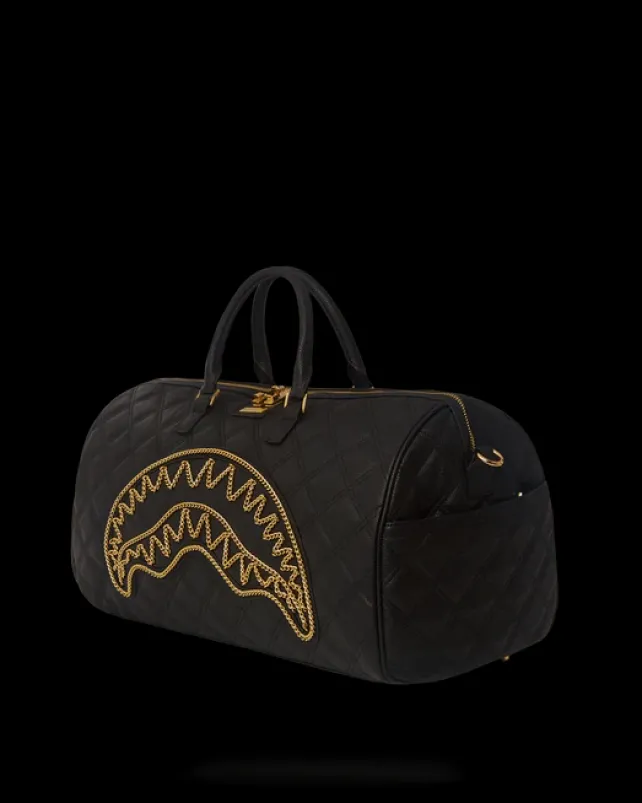 DUFFLES>SPRAYGROUND NOIR QUILT GOLD CHAIN SHARK DUFFLE