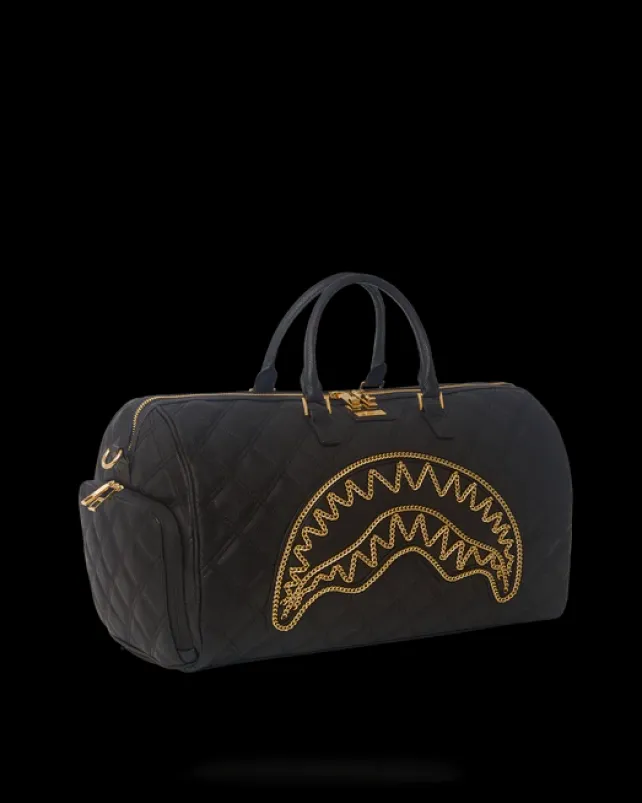DUFFLES>SPRAYGROUND NOIR QUILT GOLD CHAIN SHARK DUFFLE