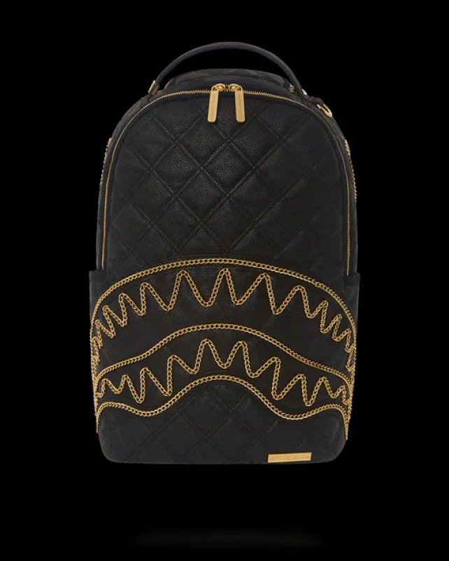 BACKPACKS>SPRAYGROUND NOIR QUILT GOLD CHAIN SHARK BACKPACK (DLXV)