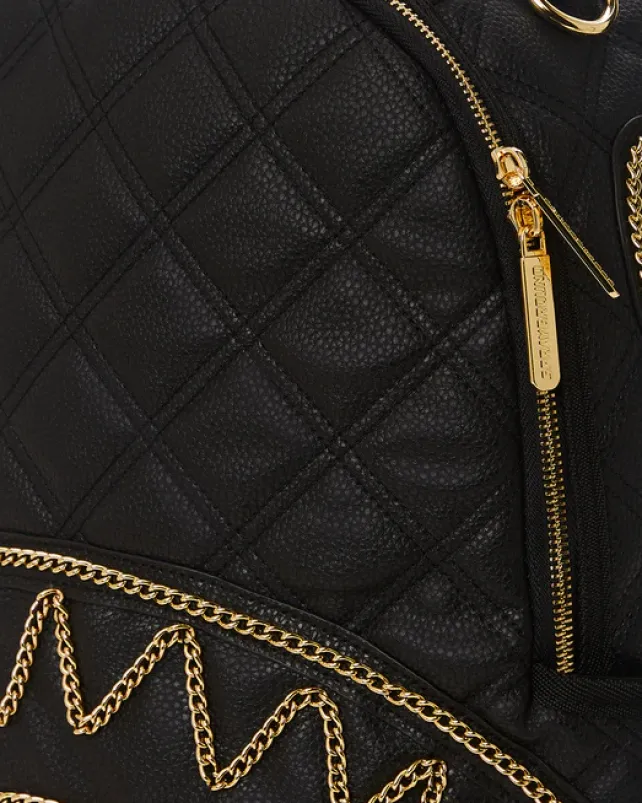 BACKPACKS>SPRAYGROUND NOIR QUILT GOLD CHAIN SHARK BACKPACK (DLXV)