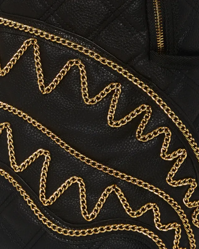 BACKPACKS>SPRAYGROUND NOIR QUILT GOLD CHAIN SHARK BACKPACK (DLXV)