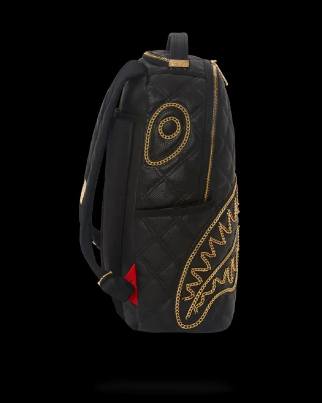 BACKPACKS>SPRAYGROUND NOIR QUILT GOLD CHAIN SHARK BACKPACK (DLXV)