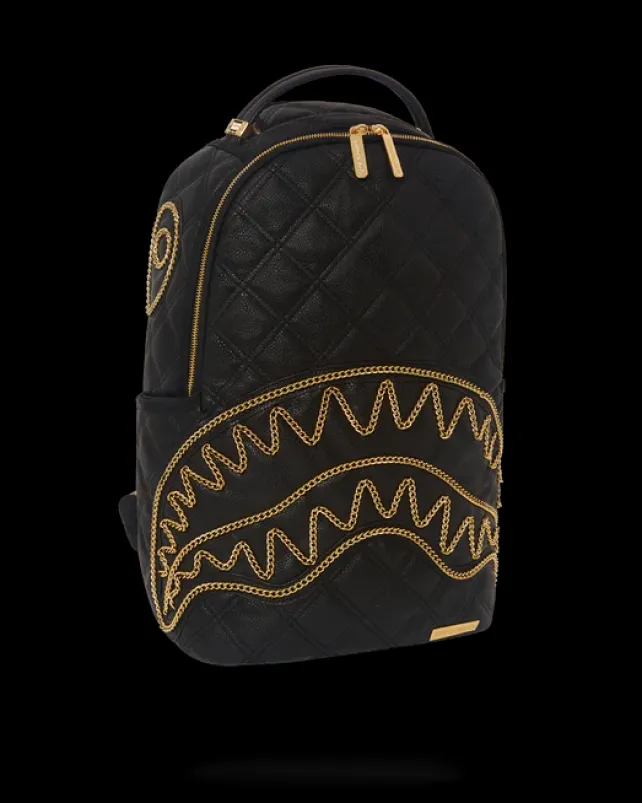 BACKPACKS>SPRAYGROUND NOIR QUILT GOLD CHAIN SHARK BACKPACK (DLXV)