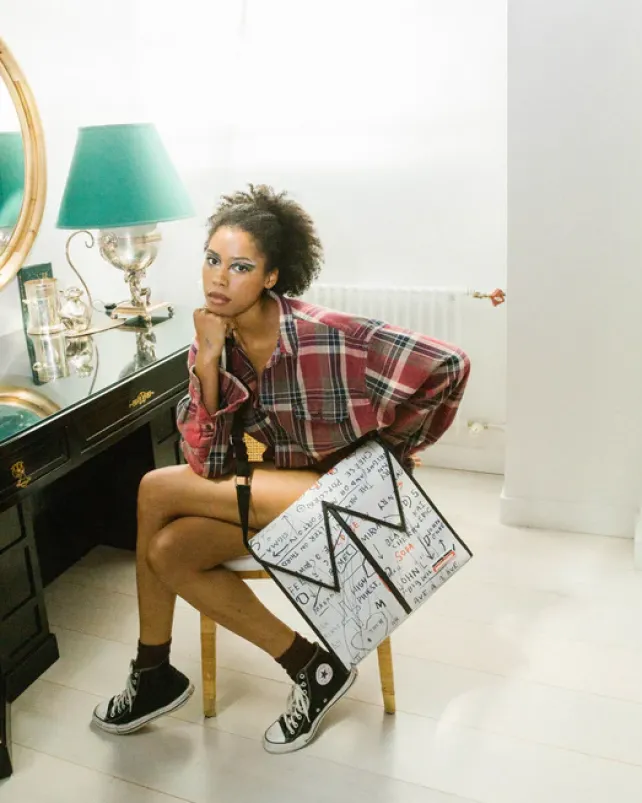 SLINGS|CROSSBODYS>SPRAYGROUND OFFICIAL BASQUIAT UNTITLED (CHEESE POPCORN) 1983 SLING MESSENGER