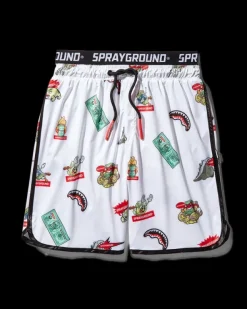 SWIMWEAR>SPRAYGROUND PATCH ALL-IN CORTO SWIM TRUNKS (WHITE)