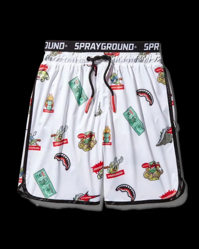 SWIMWEAR>SPRAYGROUND PATCH ALL-IN CORTO SWIM TRUNKS (WHITE)