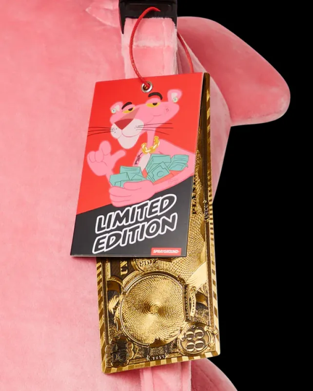 TEDDY BEAR BACKPACKS>SPRAYGROUND PINK PANTHER UP TO NO GOOD TEDDY BEAR BACKPACK