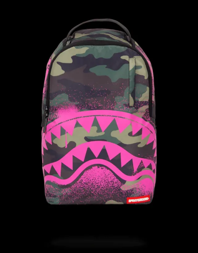 BACKPACKS>SPRAYGROUND PINK STENCIL SHARK CAMO