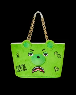 TOTES|HANDBAGS>SPRAYGROUND PLUSH MONEYBEAR TOTE (GREEN)