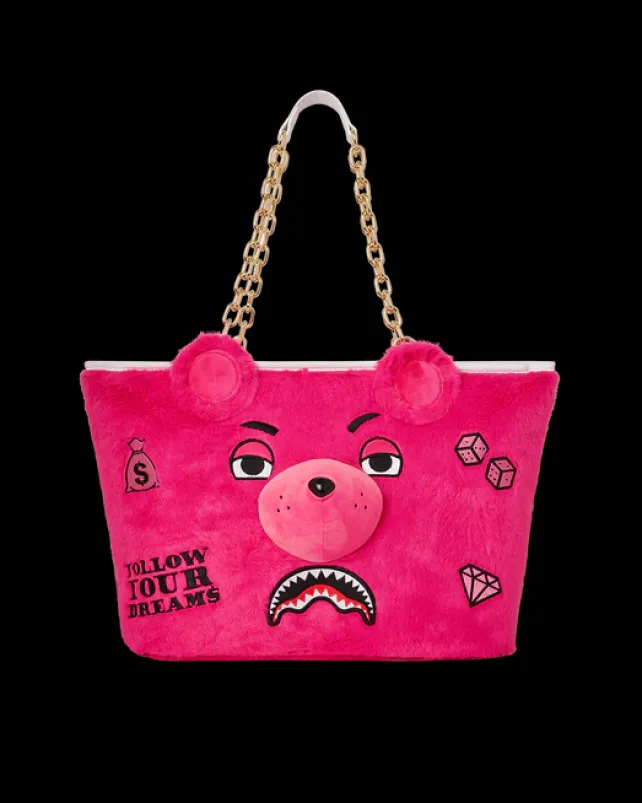 TOTES|HANDBAGS>SPRAYGROUND PLUSH MONEYBEAR TOTE (PINK)
