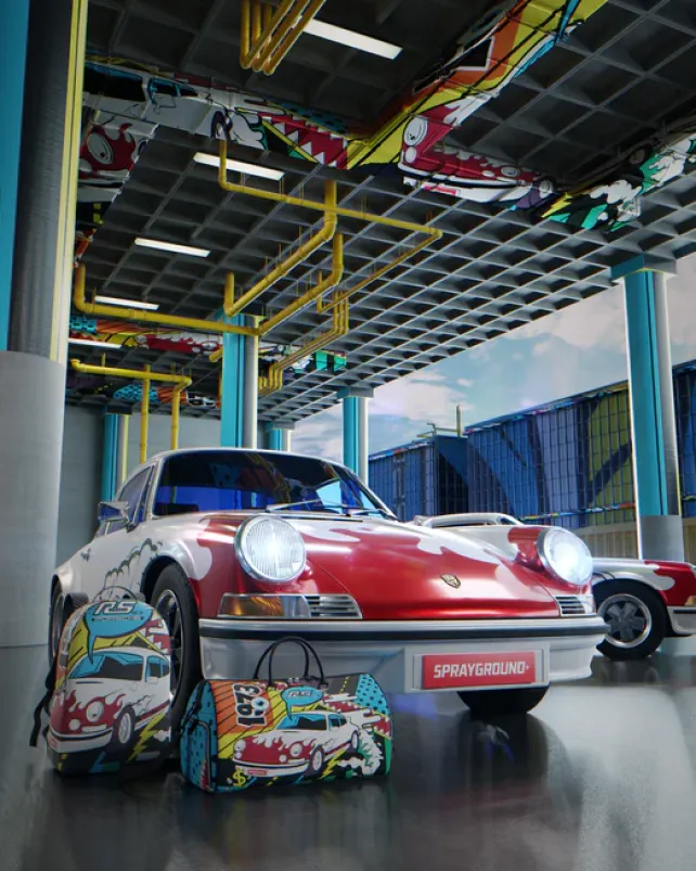 DUFFLES>SPRAYGROUND PORSCHE 1972 COLLAB DUFFLE (ONLY 1,911 UNITS MADE)