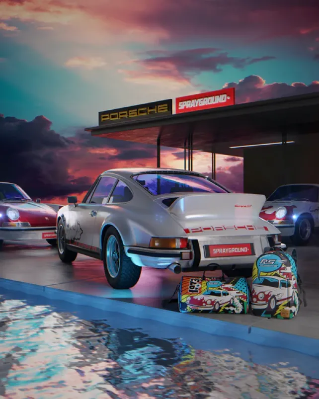 DUFFLES>SPRAYGROUND PORSCHE 1972 COLLAB DUFFLE (ONLY 1,911 UNITS MADE)