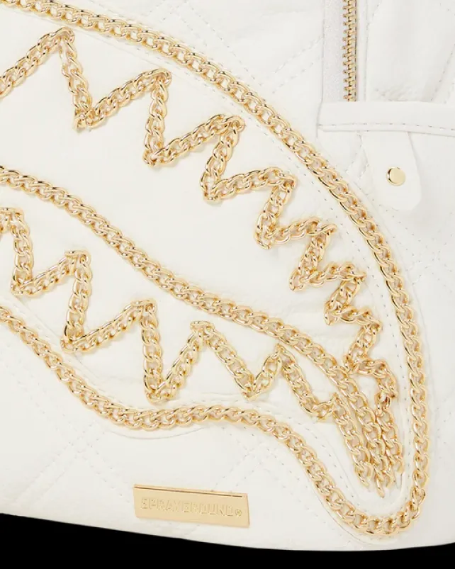 SAVAGES|BACKPACKS>SPRAYGROUND RIVIERA LE BLANC GOLD CHAIN SHARK SAVAGE BACKPACK