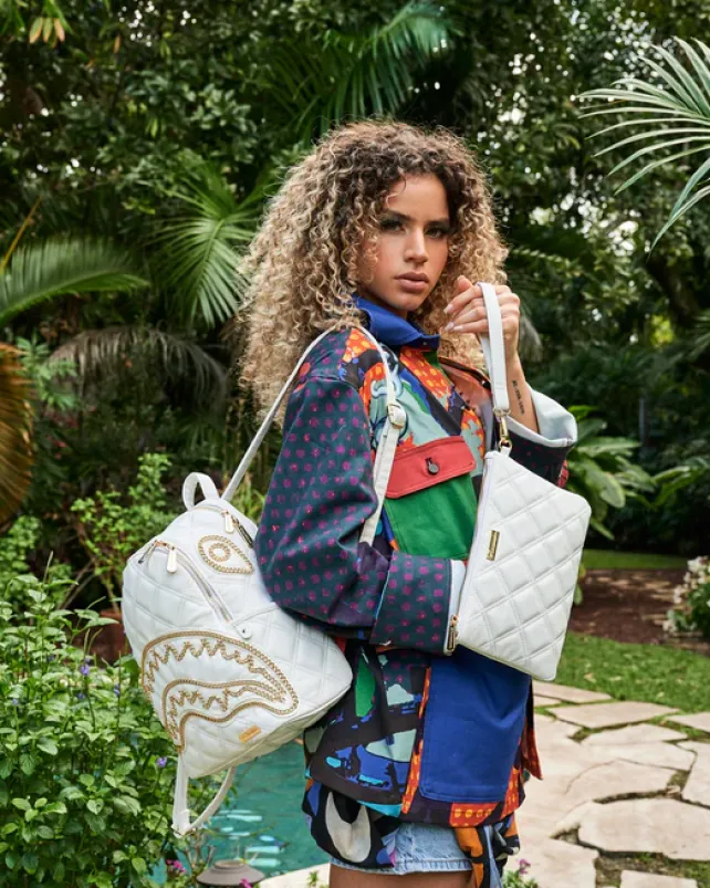 SAVAGES|BACKPACKS>SPRAYGROUND RIVIERA LE BLANC GOLD CHAIN SHARK SAVAGE BACKPACK
