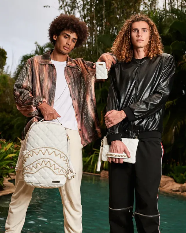 CROSSOVER CLUTCHES>SPRAYGROUND RIVIERA LE BLANC GOLD CHAIN SHARK CROSSOVER CLUTCH