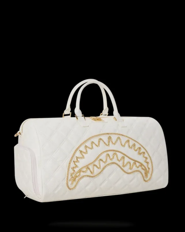 DUFFLES>SPRAYGROUND RIVIERA LE BLANC GOLD CHAIN SHARK DUFFLE
