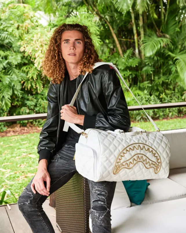 DUFFLES>SPRAYGROUND RIVIERA LE BLANC GOLD CHAIN SHARK DUFFLE