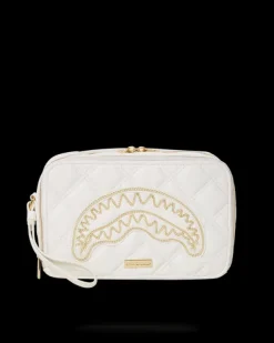 TOILETRIES AKA MONEY BAGS>SPRAYGROUND RIVIERA LE BLANC GOLD CHAIN SHARK TOILETRY BAG