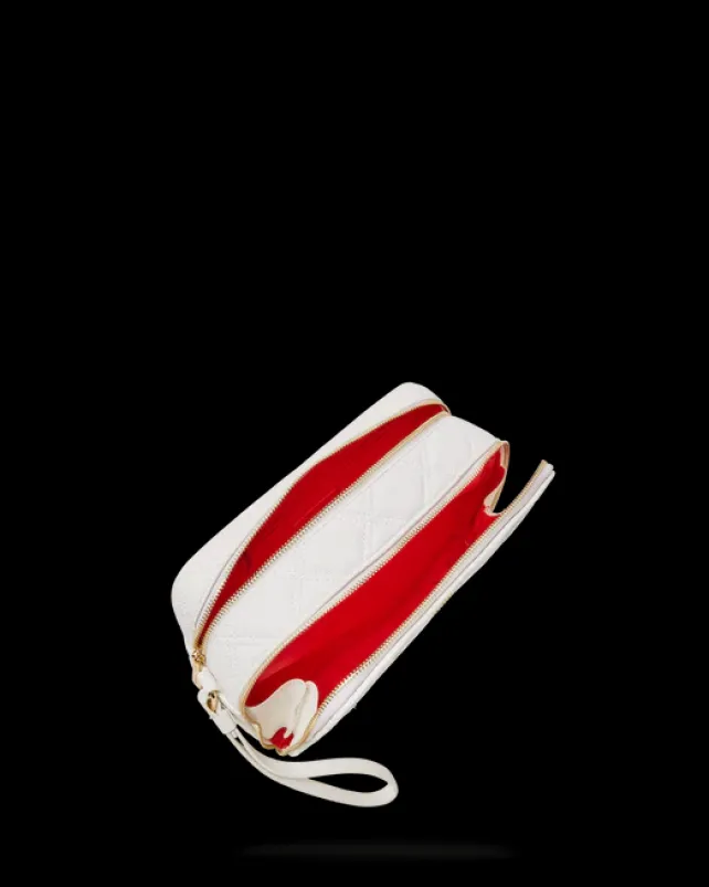 TOILETRIES AKA MONEY BAGS>SPRAYGROUND RIVIERA LE BLANC GOLD CHAIN SHARK TOILETRY BAG