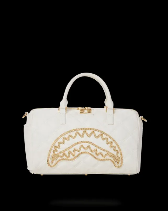 DUFFLES>SPRAYGROUND RIVIERA LE BLANC GOLD CHAIN SHARK MINI DUFFLE