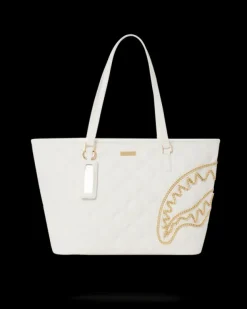 TOTES|HANDBAGS>SPRAYGROUND RIVIERA LE BLANC GOLD CHAIN SHARK TOTE