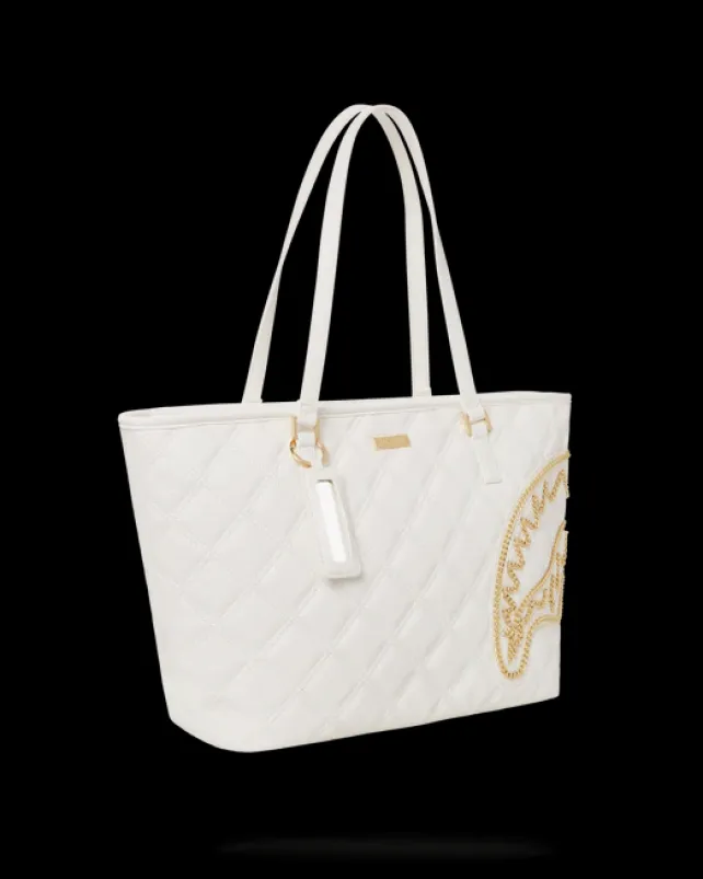 TOTES|HANDBAGS>SPRAYGROUND RIVIERA LE BLANC GOLD CHAIN SHARK TOTE