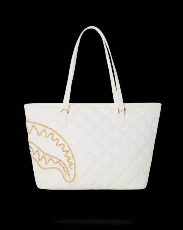 TOTES|HANDBAGS>SPRAYGROUND RIVIERA LE BLANC GOLD CHAIN SHARK TOTE