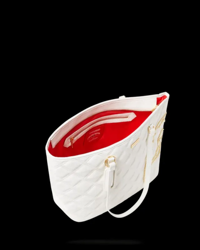 TOTES|HANDBAGS>SPRAYGROUND RIVIERA LE BLANC GOLD CHAIN SHARK TOTE