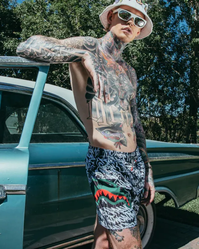 SWIMWEAR>SPRAYGROUND SCRIBBLE SHARK SHOTO SWIM TRUNKS