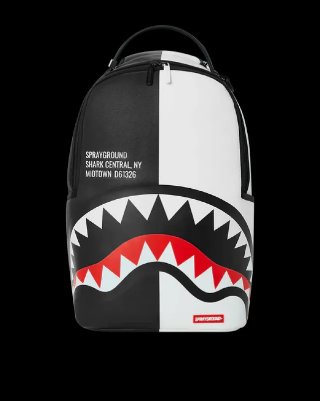 BACKPACKS>SPRAYGROUND SHARK CENTRAL SPLIT BACKPACK BLK/WHT (DLXV)