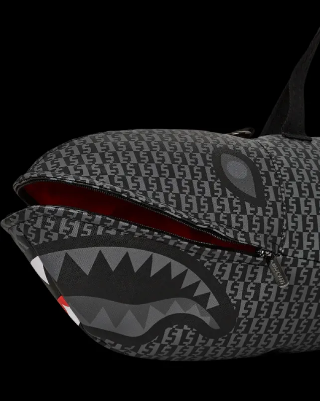 DUFFLES>SPRAYGROUND SHARKFINITY STEALTH PILOT SHARK SHAPE DUFFLE