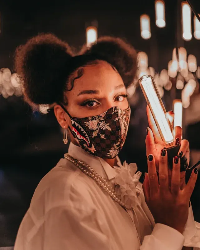 FACE MASKS>SPRAYGROUND SHARKFLOWER VEGAN LEATHER FACE MASK