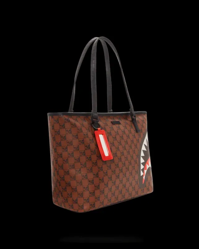 TOTES>SPRAYGROUND SHARKS AND SKULLS TOTE