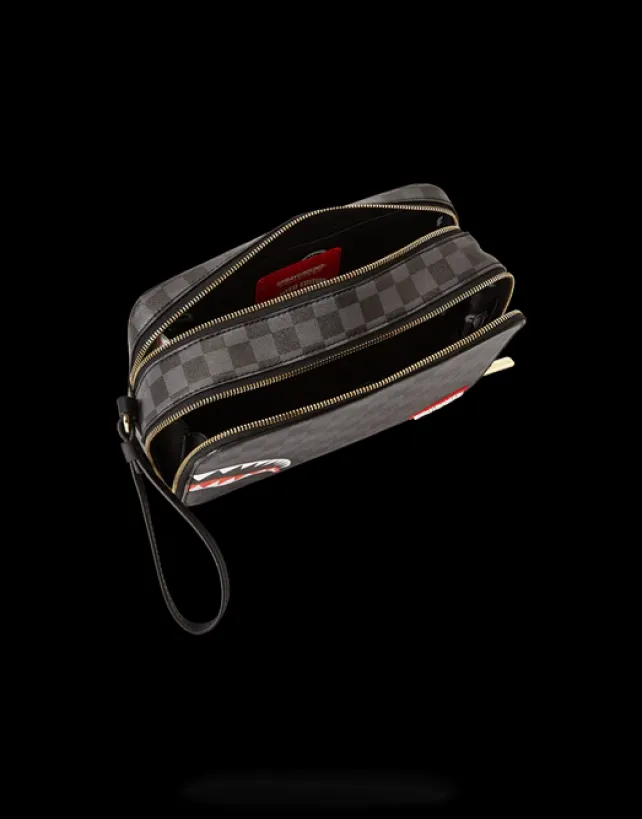 TOILETRIES AKA MONEY BAGS>SPRAYGROUND SHARKS IN PARIS (BLACK CHECKERED EDITION) TOILETRY AKA MONEY BAGS