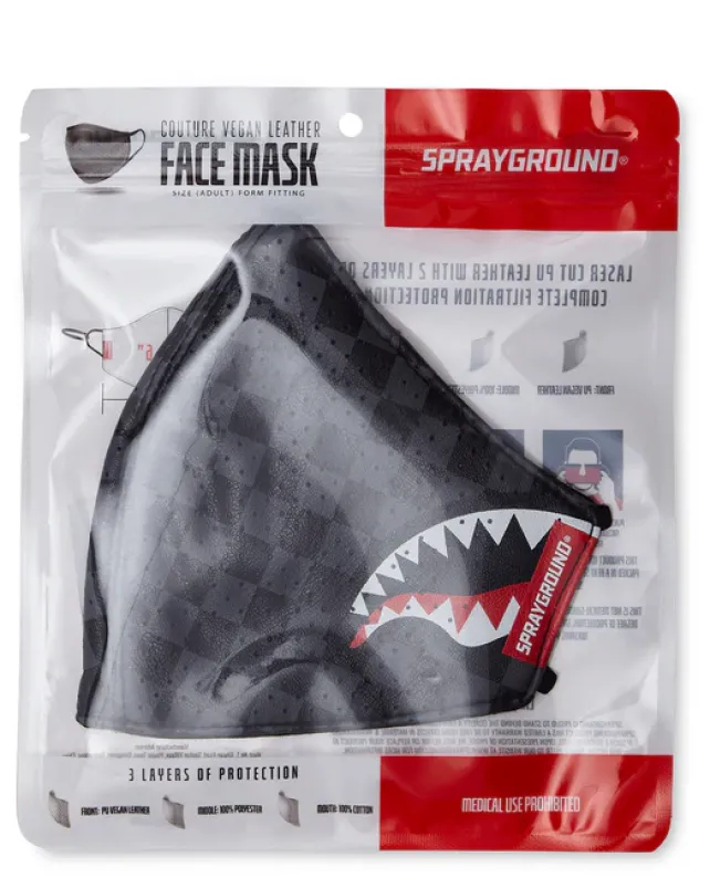 FACE MASKS>SPRAYGROUND SHARKS IN PARIS (GRAY) VEGAN LEATHER FACE MASK