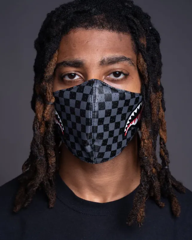 FACE MASKS>SPRAYGROUND SHARKS IN PARIS (GRAY) VEGAN LEATHER FACE MASK