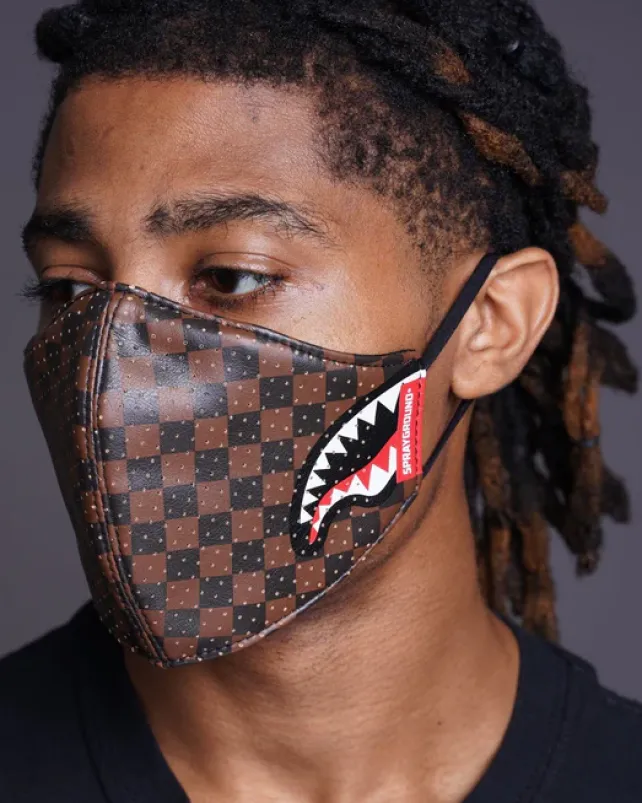 FACE MASKS>SPRAYGROUND SHARKS IN PARIS VEGAN LEATHER FACE MASK