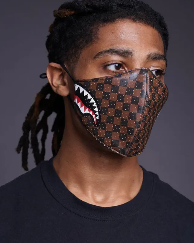 FACE MASKS>SPRAYGROUND SHARKS IN PARIS VEGAN LEATHER FACE MASK