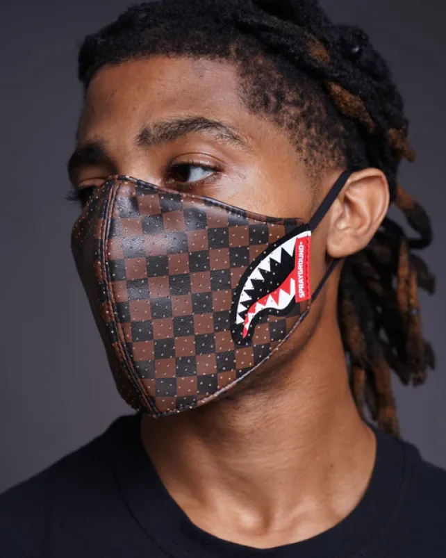 FACE MASKS>SPRAYGROUND SHARKS IN PARIS VEGAN LEATHER FACE MASK