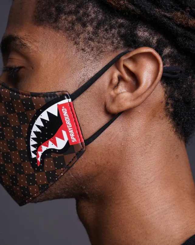FACE MASKS>SPRAYGROUND SHARKS IN PARIS VEGAN LEATHER FACE MASK