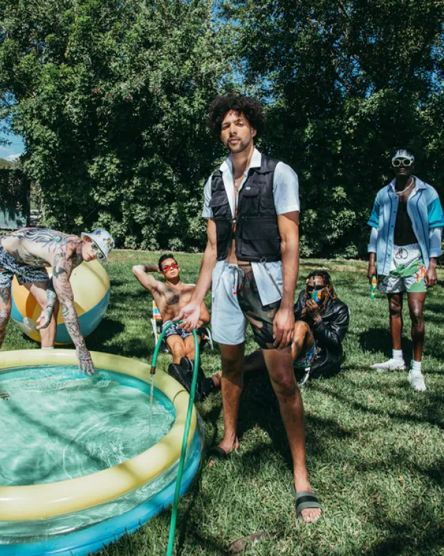 SWIMWEAR>SPRAYGROUND SPLIT BITE CAMO SHOTO SWIM TRUNKS