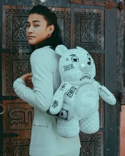 TEDDY BEAR BACKPACKS|BACKPACKS>SPRAYGROUND SPLIT THE CHECK (PEARL) MONEYBEAR TEDDYBEAR BACKPACK
