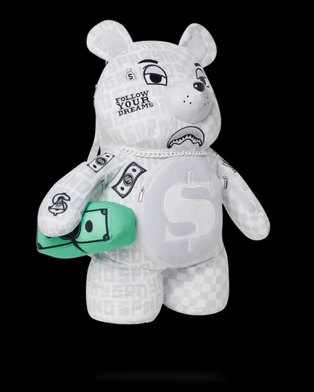 TEDDY BEAR BACKPACKS|BACKPACKS>SPRAYGROUND SPLIT THE CHECK (PEARL) MONEYBEAR TEDDYBEAR BACKPACK