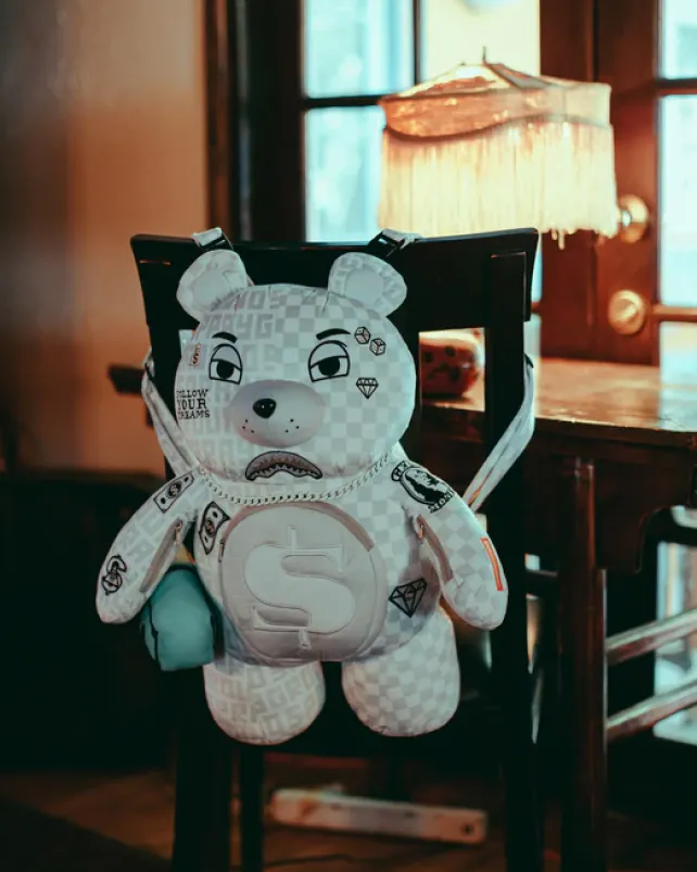 TEDDY BEAR BACKPACKS|BACKPACKS>SPRAYGROUND SPLIT THE CHECK (PEARL) MONEYBEAR TEDDYBEAR BACKPACK