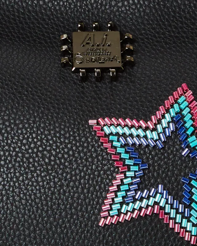 TOTES|HANDBAGS>SPRAYGROUND STAR RACER A.I.7 SANDFLOWER COLLAB BEADED TOTE