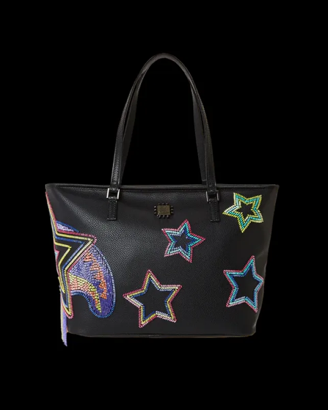 TOTES|HANDBAGS>SPRAYGROUND STAR RACER A.I.7 SANDFLOWER COLLAB BEADED TOTE