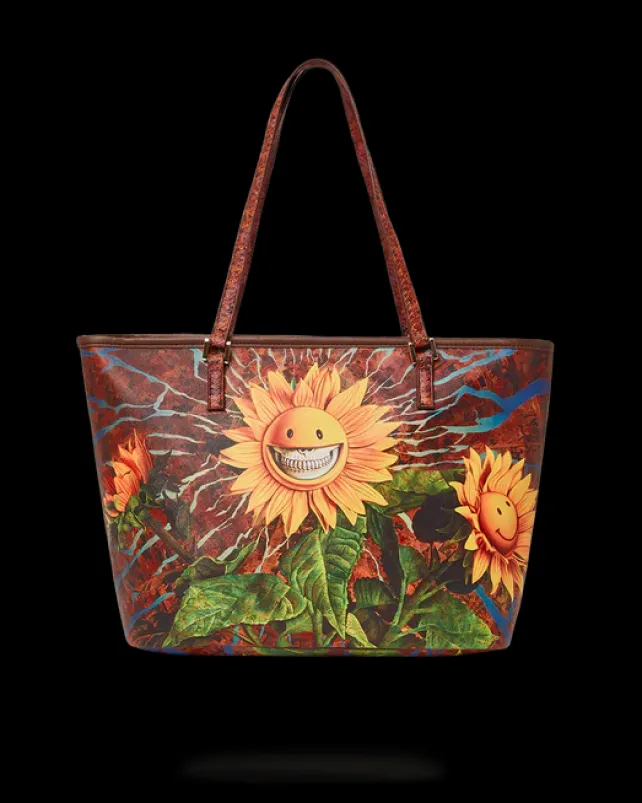 TOTES|HANDBAGS>SPRAYGROUND SUNFLOWER GRIN RON ENGLISH COLLAB TOTE