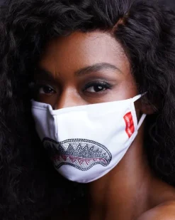 FACE MASKS>SPRAYGROUND TRINITY DIAMOND SHARK (WHT) POLYESTER FACE MASK
